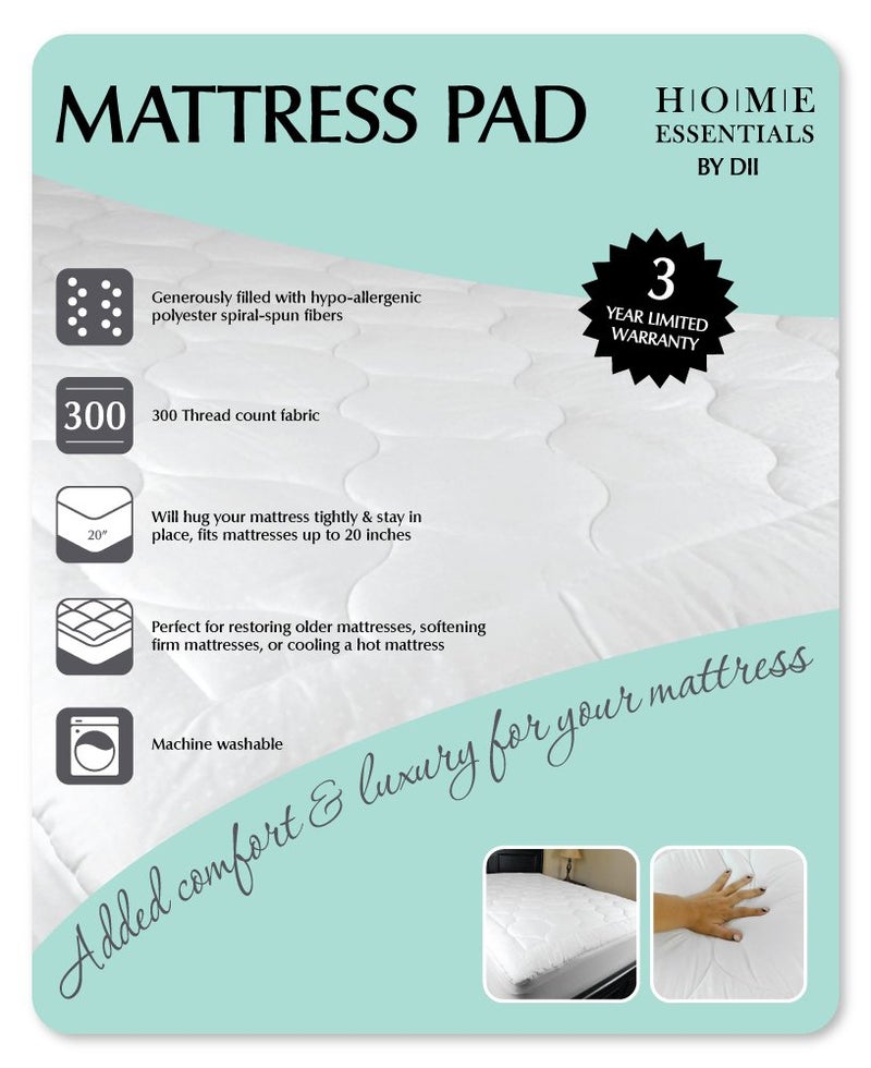 DII Plush Cotton Bed Covering Mattress Pad, Queen, White - Image 5